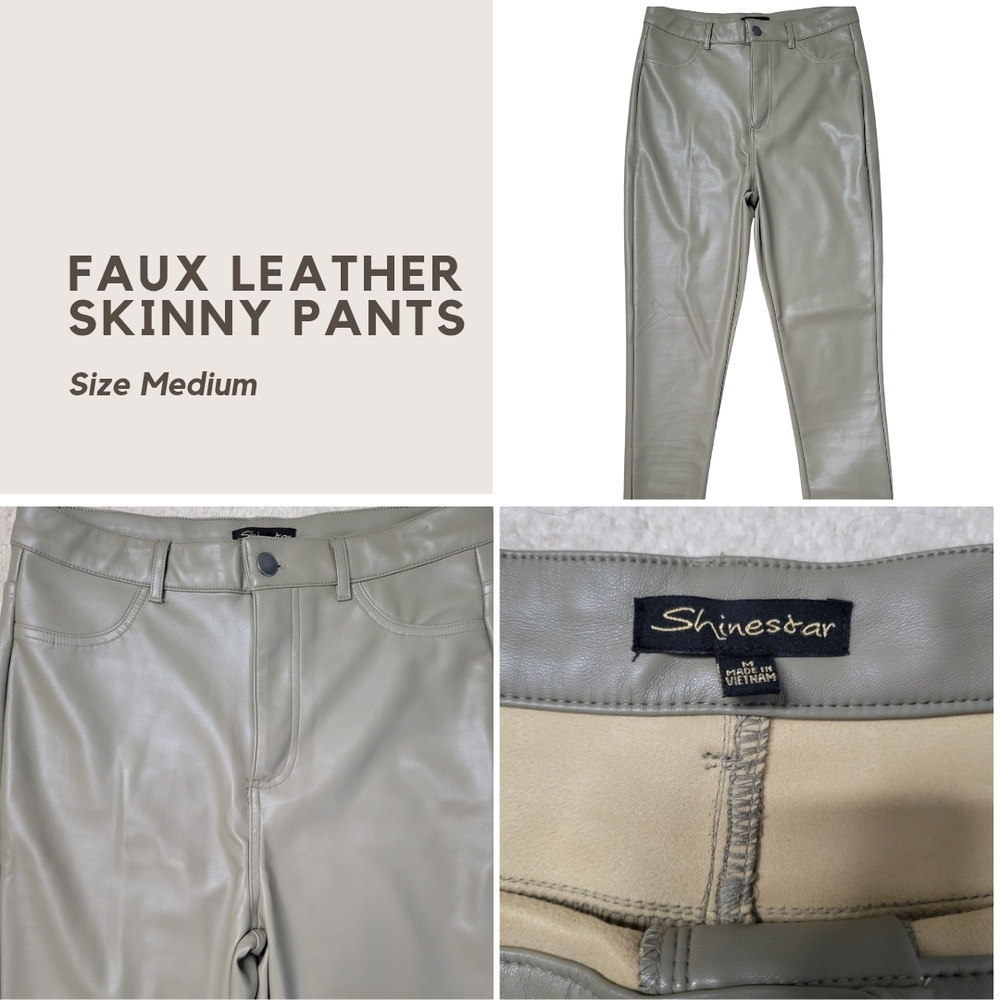 Shinestar Faux Leather Skinny Pants - Gray